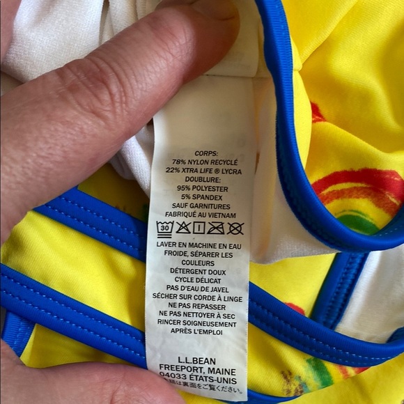Yellow with rainbow print LL Bean kids tankini top size 12. Excellent condition - Picture 8 of 9